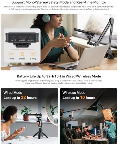 comica VM40 Combo Wireless Shotgun Microphone 2 4G Super Cardioid Polar Pattern 48kHz/32 bit Float Recording Wired/Wireless Dual Modes 32G On Board Recording Mic VM 30 Upgraded Version 
