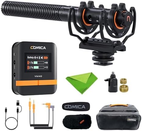 comica VM40 Combo Wireless Shotgun Microphone 2 4G Super Cardioid Polar Pattern 48kHz/32 bit Float Recording Wired/Wireless Dual Modes 32G On Board Recording Mic VM 30 Upgraded Version 