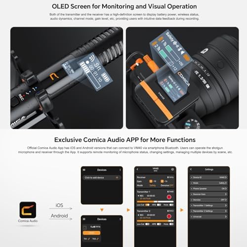 comica VM40 Combo Wireless Shotgun Microphone 2 4G Super Cardioid Polar Pattern 48kHz/32 bit Float Recording Wired/Wireless Dual Modes 32G On Board Recording Mic VM 30 Upgraded Version 