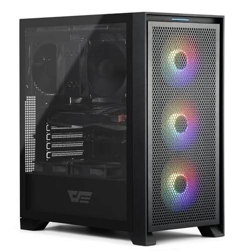 darkFlash ATX Mid Tower Gaming PC Case  Pre Installed 3x120mm Fix RGB Fans  with Removable Large Mesh Front Panel  USB3 0 Ready  Tempered Glass Side Panel Airflow Computer Case  Black DRX70