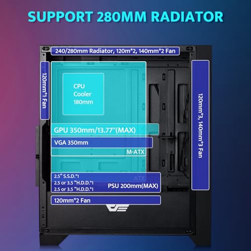 darkFlash ATX Mid Tower Gaming PC Case  Pre Installed 3x120mm Fix RGB Fans  with Removable Large Mesh Front Panel  USB3 0 Ready  Tempered Glass Side Panel Airflow Computer Case  Black DRX70