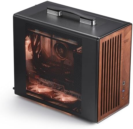 darkFlash WD200 2025  Portable Micro ATX PC Case with Handle  1 ARGB PWM Fans  with Walnut Wood  Type C  Support 240 AIO  H165mm Cooler  Simple Compact Desktop  Black