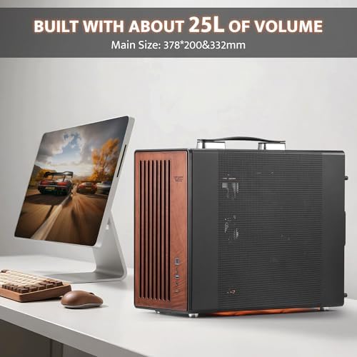 darkFlash WD200 2025  Portable Micro ATX PC Case with Handle  1 ARGB PWM Fans  with Walnut Wood  Type C  Support 240 AIO  H165mm Cooler  Simple Compact Desktop  Black