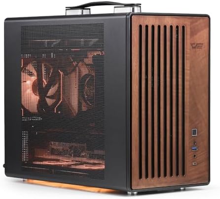 darkFlash WD200 2025  Portable Micro ATX PC Case with Handle  1 ARGB PWM Fans  with Walnut Wood  Type C  Support 240 AIO  H165mm Cooler  Simple Compact Desktop  Black