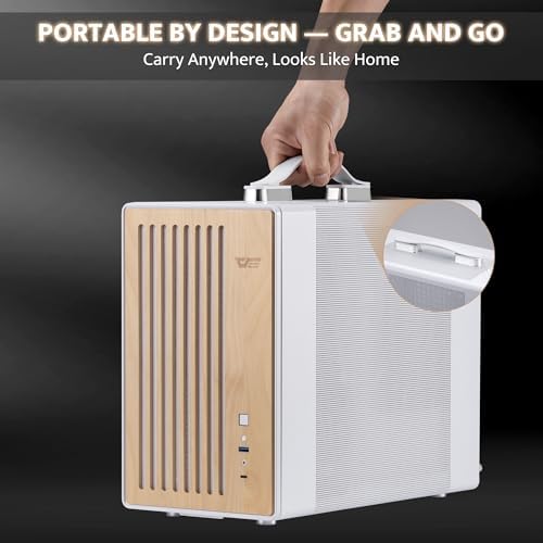 darkFlash WD200 2025  Portable Micro ATX PC Case with Handle  1 ARGB PWM Fans  with Walnut Wood  Type C  Support 240 AIO  H165mm Cooler  Simple Compact Desktop  Black
