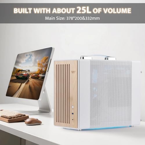 darkFlash WD200 2025  Portable Micro ATX PC Case with Handle  1 ARGB PWM Fans  with Walnut Wood  Type C  Support 240 AIO  H165mm Cooler  Simple Compact Desktop  Black