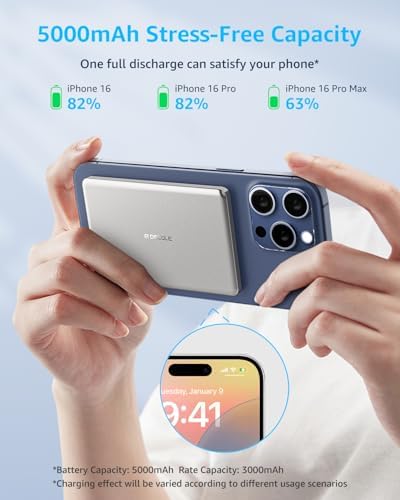 decqle  Air  Power Bank for MagSafe 5000mAh  Ultra Slim Magnetic Wireless Portable Battery Charger Case with USB C Cable  Compatible with iPhone 17/16/15/14/13/12 Series Only  Sliver 