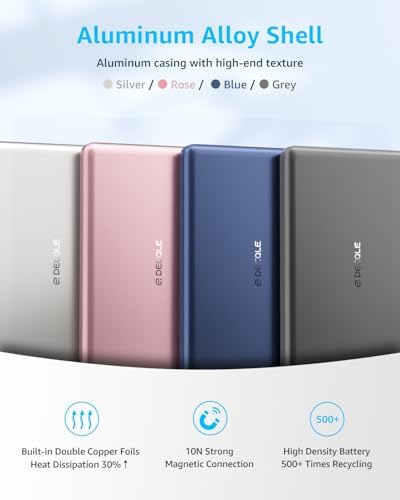 decqle  Air  Power Bank for MagSafe 5000mAh  Ultra Slim Magnetic Wireless Portable Battery Charger Case with USB C Cable  Compatible with iPhone 17/16/15/14/13/12 Series Only  Sliver 