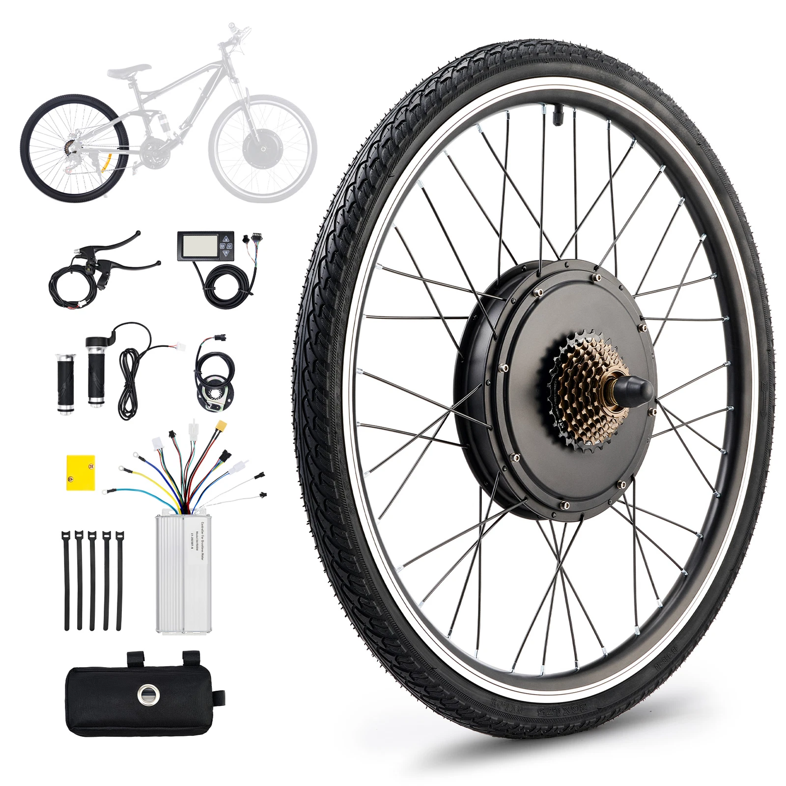 eBike Conversion Kit 26" Rear Wheel 500W Hub Motor LCD PAS Electric Bike Set