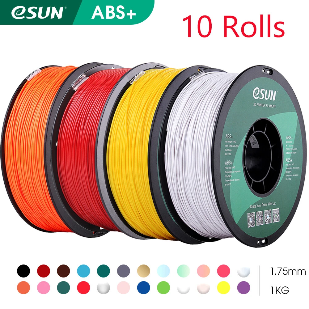 eSUN -Venta al por mayor- 10 rollos de filamento ABS+ de 1,75 mm de alta tenacidad, 1 kg para impresora 3D