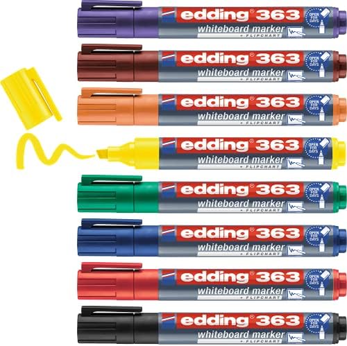 edding 363 whiteboardmarker set   diverse kleuren   8 whiteboardstiften   beitelpunt 1   5 mm   boardmarker uitwisbaar   voor whiteboard  flipchart  prikbord  memobord   sketchnotes   navulbaar
