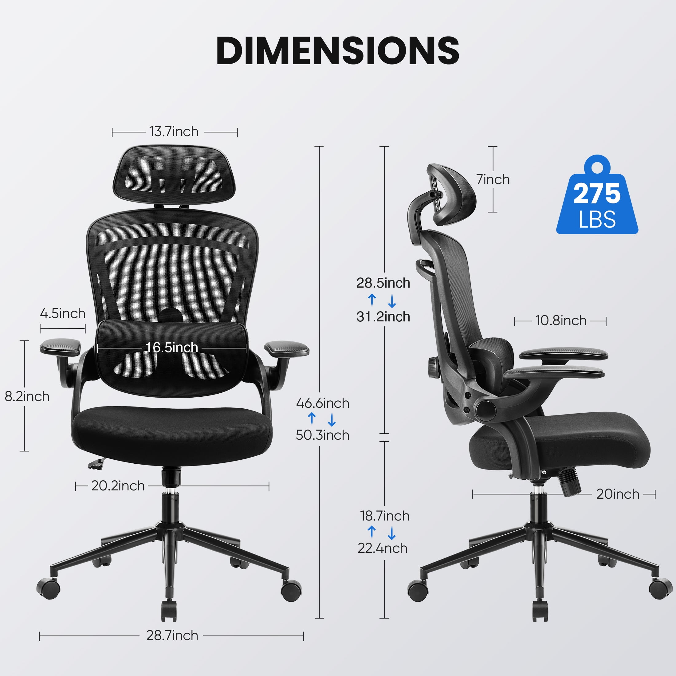 edx Ergonomic Office Chair  Mesh Computer Desk Chair with Lumbar Support  275lb  Black