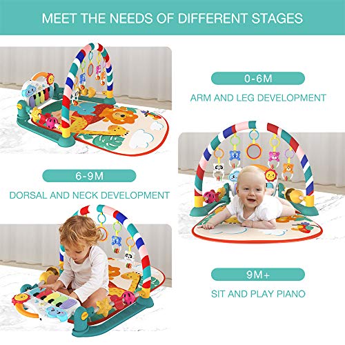 eners Baby Gyms Play Mats Musical Activity Center Baby Piano Gym Mat Tummy Time Padded Mat for Newborn Toddler Infants Red
