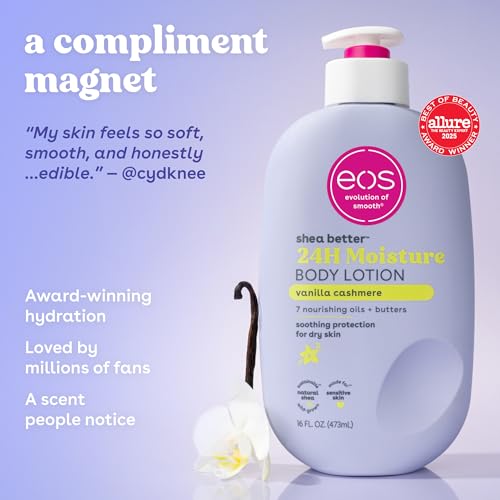eos 24H Moisture Travel Body Lotion  Vanilla Cashmere  Travel Size Essential  Toiletries  Mini Body Lotion For Dry Skin  2 5 fl oz