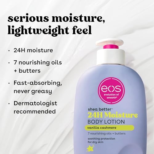 eos 24H Moisture Travel Body Lotion  Vanilla Cashmere  Travel Size Essential  Toiletries  Mini Body Lotion For Dry Skin  2 5 fl oz