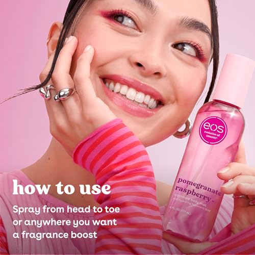 eos Cashmere Body Mist  Pomegranate Raspberry  Body Spray for Women  Hair Mist  Fruity  Moisturizing  Hyaluronic Acid  Glycerin  Vegan  Cruelty free  6 fl oz
