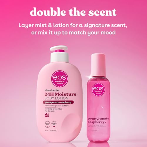 eos Cashmere Body Mist  Pomegranate Raspberry  Body Spray for Women  Hair Mist  Fruity  Moisturizing  Hyaluronic Acid  Glycerin  Vegan  Cruelty free  6 fl oz