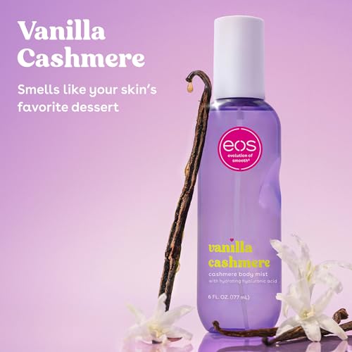 eos Cashmere Body Mist  Vanilla Cashmere  Soft Musk  Cozy Caramel  Hair Mist  Body Spray for Women Moisturizing  Hyaluronic Acid  Vanilla Body Spray  Vegan  Cruelty free  6 fl oz