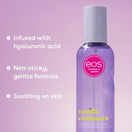 eos Cashmere Body Mist  Vanilla Cashmere  Soft Musk  Cozy Caramel  Hair Mist  Body Spray for Women Moisturizing  Hyaluronic Acid  Vanilla Body Spray  Vegan  Cruelty free  6 fl oz