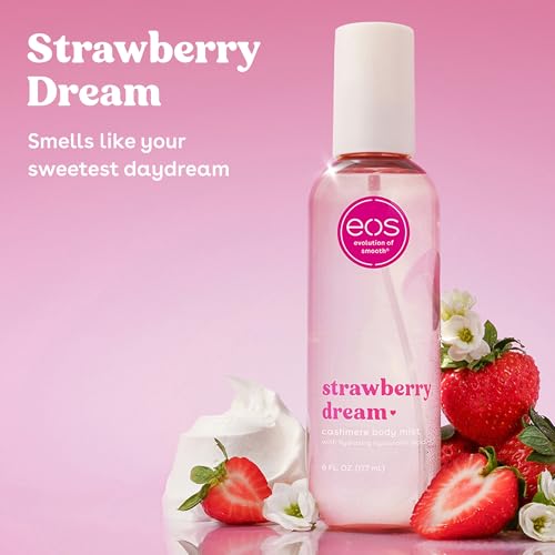 eos Cashmere Body Mist  Strawberry Dream  Body Spray for Women  Strawberry Perfume  Hair Mist  Moisturizing  Hyaluronic Acid  Glycerin  Vegan  Cruelty free  6 fl oz