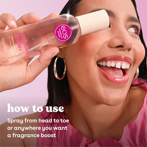 eos Cashmere Body Mist  Strawberry Dream  Body Spray for Women  Strawberry Perfume  Hair Mist  Moisturizing  Hyaluronic Acid  Glycerin  Vegan  Cruelty free  6 fl oz