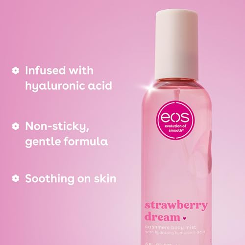eos Cashmere Body Mist  Strawberry Dream  Body Spray for Women  Strawberry Perfume  Hair Mist  Moisturizing  Hyaluronic Acid  Glycerin  Vegan  Cruelty free  6 fl oz