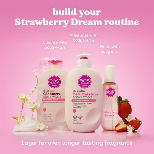 eos Cashmere Body Mist  Strawberry Dream  Body Spray for Women  Strawberry Perfume  Hair Mist  Moisturizing  Hyaluronic Acid  Glycerin  Vegan  Cruelty free  6 fl oz