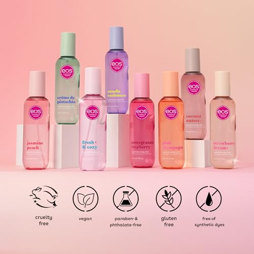 eos Cashmere Body Mist  Strawberry Dream  Body Spray for Women  Strawberry Perfume  Hair Mist  Moisturizing  Hyaluronic Acid  Glycerin  Vegan  Cruelty free  6 fl oz