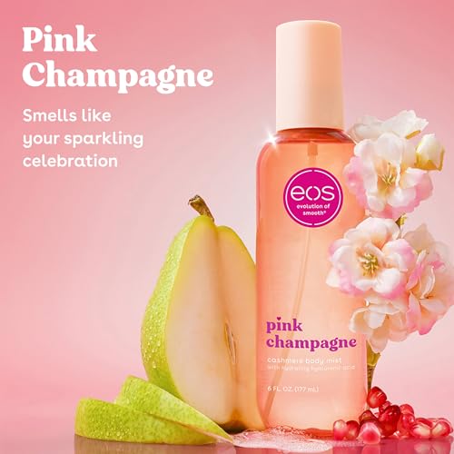 eos Cashmere Body Mist  Pink Champagne  Body Spray for Women  Hair Mist  Moisturizing  Hyaluronic Acid  Glycerin  Vegan  Cruelty free  6 fl oz