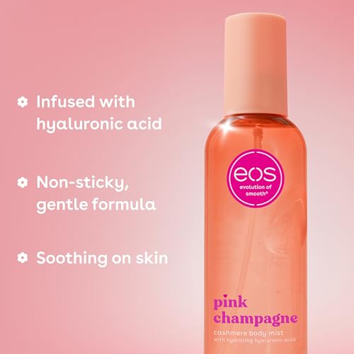 eos Cashmere Body Mist  Pink Champagne  Body Spray for Women  Hair Mist  Moisturizing  Hyaluronic Acid  Glycerin  Vegan  Cruelty free  6 fl oz