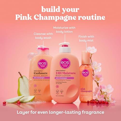 eos Cashmere Body Mist  Pink Champagne  Body Spray for Women  Hair Mist  Moisturizing  Hyaluronic Acid  Glycerin  Vegan  Cruelty free  6 fl oz