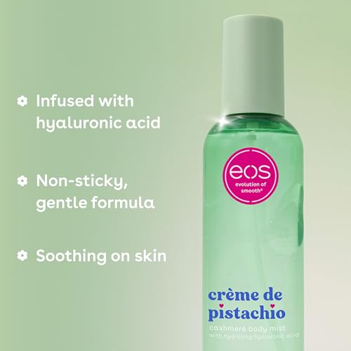 eos Cashmere Body Mist  Cr me de Pistachio  Body Spray for Women  Hair Mist  Moisturizing Formula with Hyaluronic Acid and Glycerin  Vegan  Cruelty Free  6 fl oz