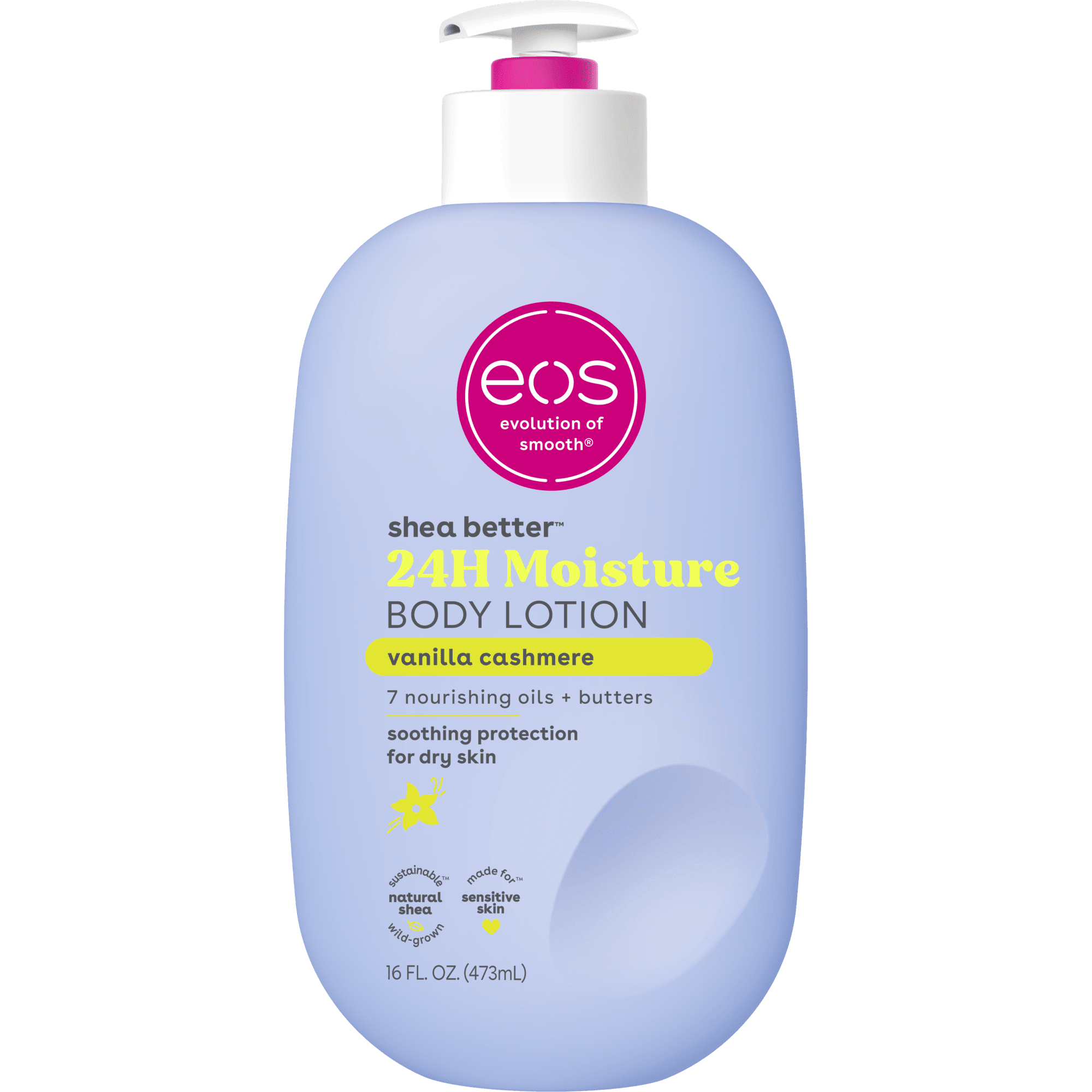 eos Shea Better Loción Corporal Hidratante 24H, Vainilla Cashmere, para Piel Seca, 16 fl oz