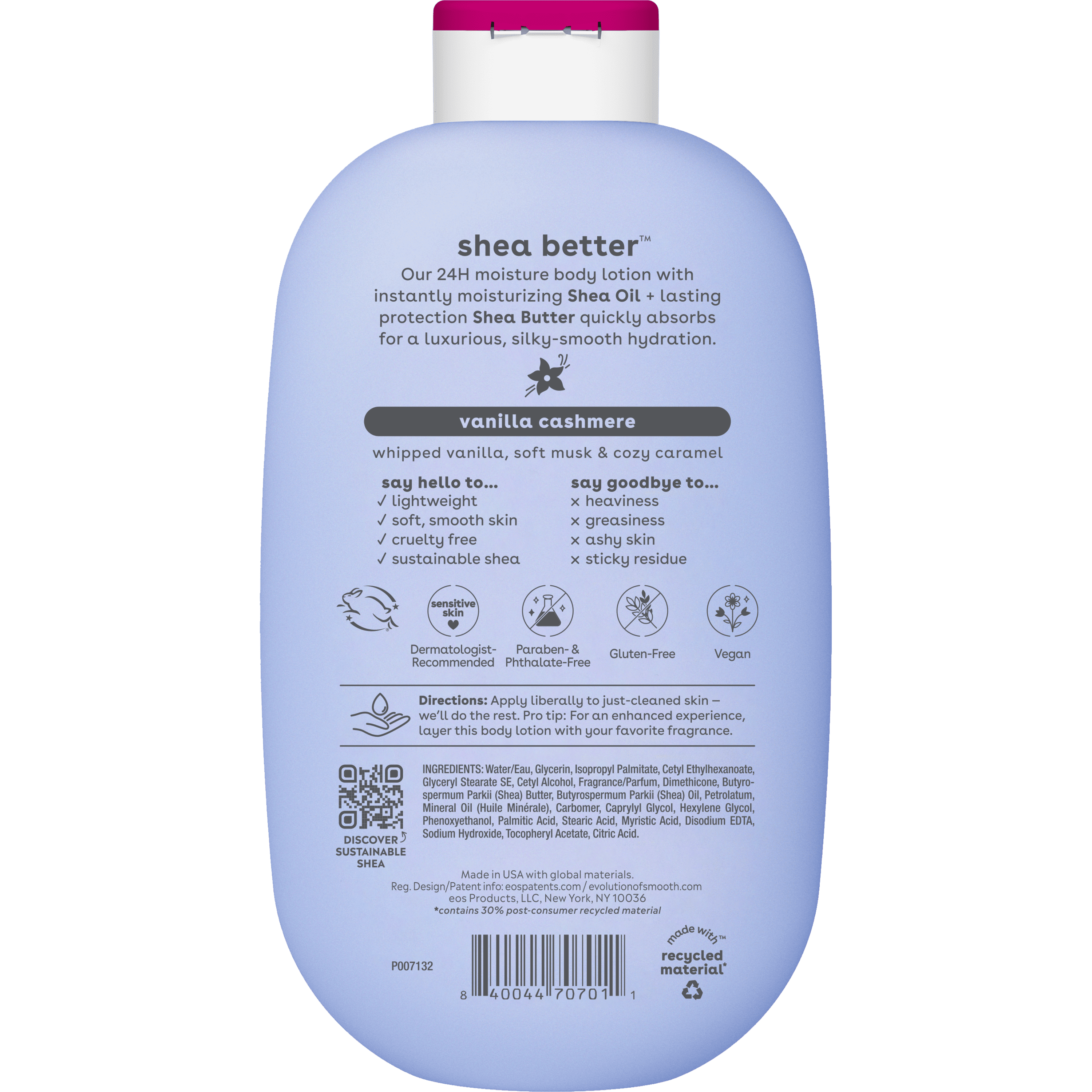 eos Shea Better 24H Moisture Body Lotion  Vanilla Cashmere  for Dry Skin  16 fl oz