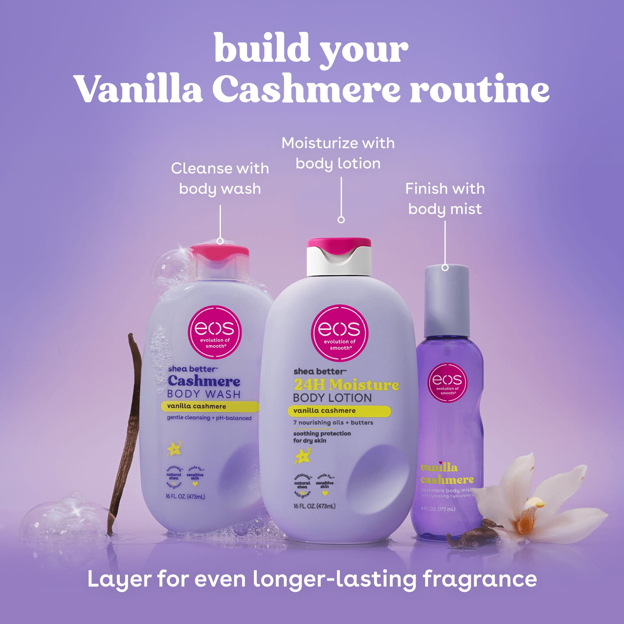 eos Shea Better 24H Moisture Body Lotion  Vanilla Cashmere  for Dry Skin  16 fl oz