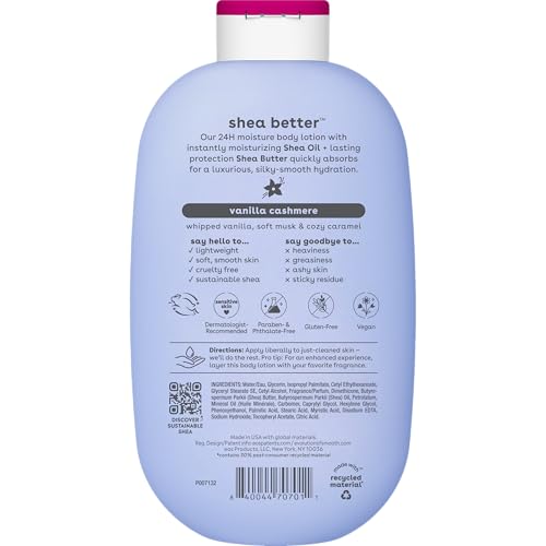 eos Shea Better Body Lotion Vanilla Cashmere  24 Hour Moisture Skin Care  Lightweight & Non Greasy  Natural Shea  Vegan  Vanilla Body Lotion  16 fl oz