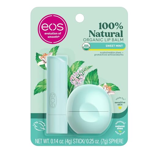 eos, Bálsamo labial de karité 100% natural, menta dulce, paquete de 2, 0.39 oz (11 g)