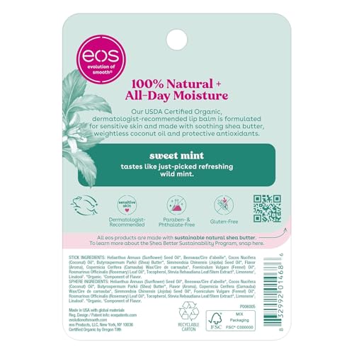 eos, Bálsamo labial de karité 100% natural, menta dulce, paquete de 2, 0.39 oz (11 g)
