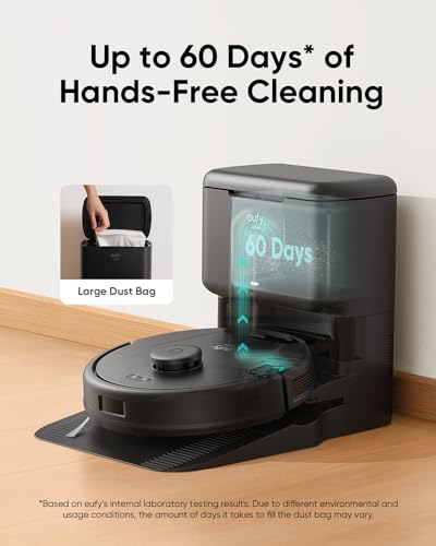 eufy L60 Robot Vacuum with Self Empty Station  Hair Detangling Technology  Up to 60 Days Hands Free Cleaning  5 000 Pa Suction  Remove Hair  Dust