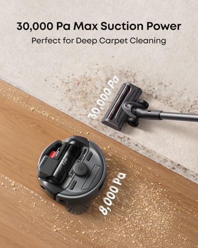 eufy Robot Vacuum 3 in 1 E20 with Versatile Stick and Handheld Vacuum Cleaner Combo Self Emptying Up to 75 Days Max 30 000Pa Smart Obstacle Avoidance Pro Detangle Ideal for Carpet Crevices Stairs