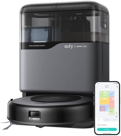 eufy  Like New  Robot Vacuum Omni C20  Robot Vacuum and Mop Combo  Self Emptying  Auto Mop Washing and Auto Drying for Hands Free Cleaning  7000 Pa Powerful Suction  Renewed