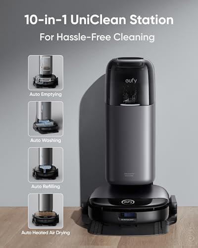 eufy  Like New  Robot Vacuum Omni C20  Robot Vacuum and Mop Combo  Self Emptying  Auto Mop Washing and Auto Drying for Hands Free Cleaning  7000 Pa Powerful Suction  Renewed