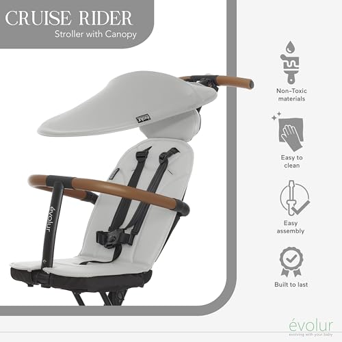 evolur Cruise Rider Stroller with Canopy  Lightweight Umbrella Stroller with Compact Fold  Easy to Carry Travel Stroller   Koala Gray