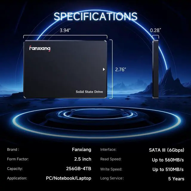 fanxiang 1TB SSD SATA 2 5   6Gb/s 3D NAND QLC Internal Solid State Drive  Up to 560 MB/s SLC Cache for Laptop and PC Desktop Storage Performance Boost 7mm 0 28  S101Q