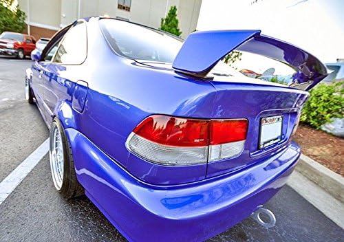 for 1996 2000 Honda Civic 2Dr Coupe   Mugen Style JDM ABS Plastic Primer Black Rear Trunk Lid Wing Spoiler with Mugen Red Emblem Pair