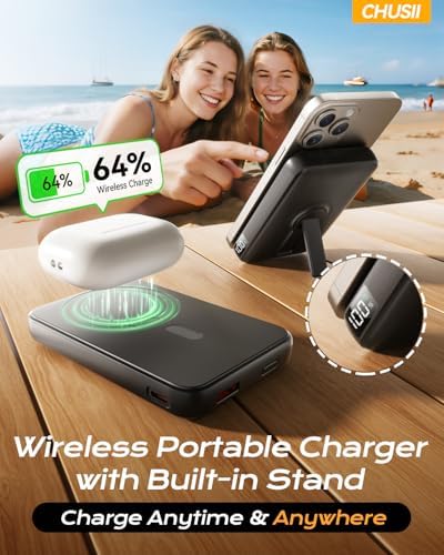 for Magsafe Portable Charger  12000mAh Wireless Magnetic Power Bank with Stand& PD 20W Fast Charging  for Magsafe Battery Pack Compatible with iPhone 17/16/15/14/13 Series Powerbank for Travel Cruise