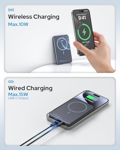 for Magsafe Portable Charger 5000mAh Slim Wireless Magnetic Power Bank with USB C Charging Travel Essential for Magsafe Battery Pack Compatible with iPhone 17/16/15/14/13/12 Series Graphite Gray