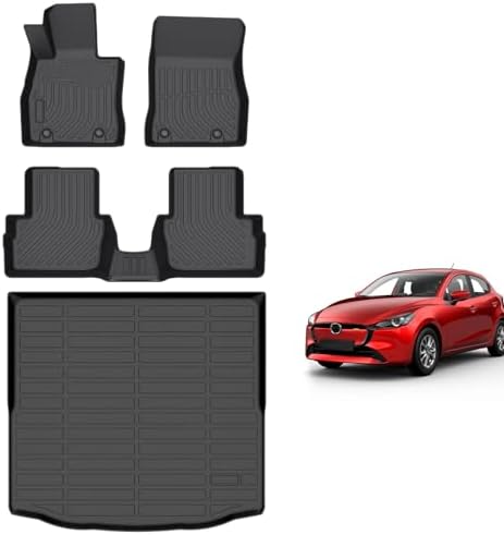for Mazda 2 Floor Mats 2015 2024  TPE Automotive All Weather Custom Car Floor Mats Cargo Liner Full Set for Mazda 2 Accessories 2015 2024