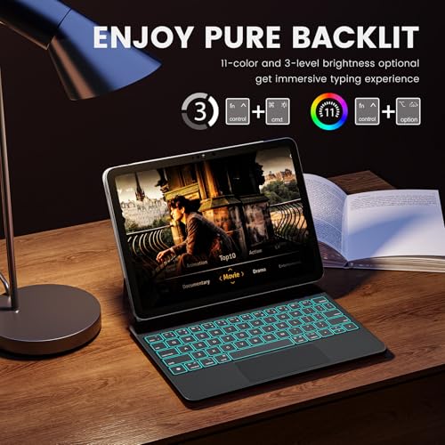 for iPad 11th A16  2025 /10th Generation Case with Keyboard  Magic Keyboard 2022  Springy Backlit Keys  Stain Resistant Surface  Multi Touch Trackpad Black