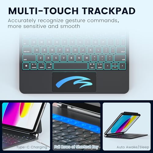 for iPad 11th A16  2025 /10th Generation Case with Keyboard  Magic Keyboard 2022  Springy Backlit Keys  Stain Resistant Surface  Multi Touch Trackpad Black